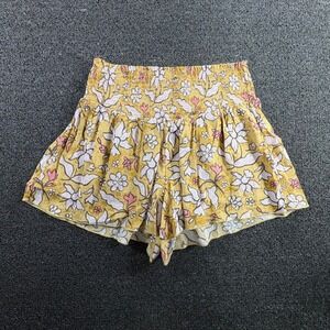 Aerie Floral Smocked Waist Flowy Shorts Womens Medium Boho Summer Yellow